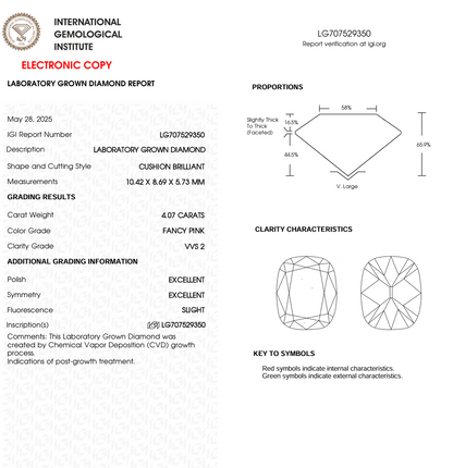 4 CT Pink Cushion Cut Lab Grown Diamond | IGI Certified | Best for Anniversary Gift or Wedding Ring | Gift for Girl