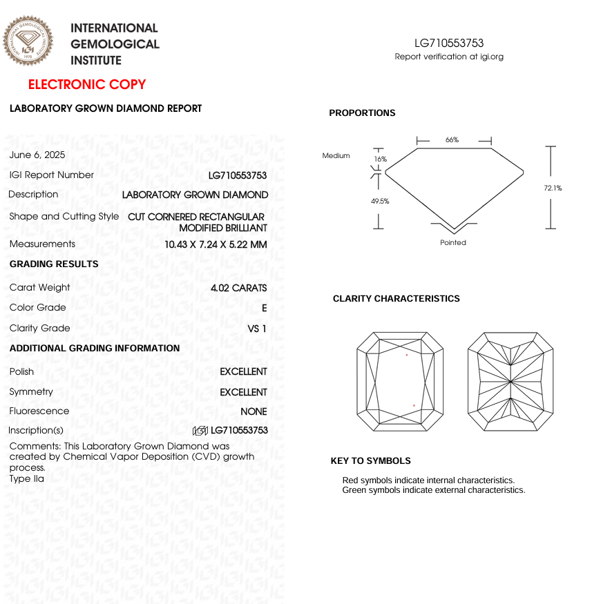 4 CT Radiant Cut Lab Grown Diamond for Engagement Ring or Anniversary Gift | IGI Certified | Best for Necklace or Bracelet