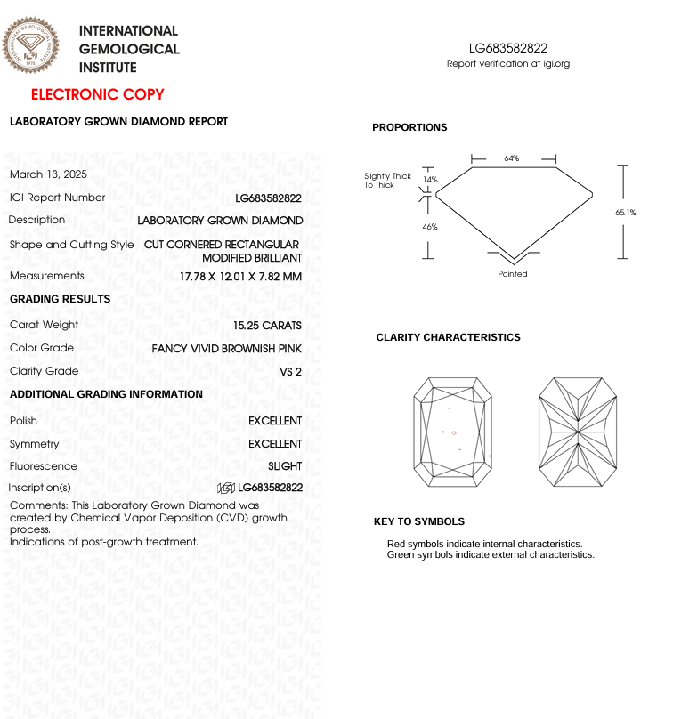 15.25 CT Brownish Pink Radiant Cut Lab Grown Diamond for Anniversary Gift | IGI Certified | Best Diamond for Wedding Gift