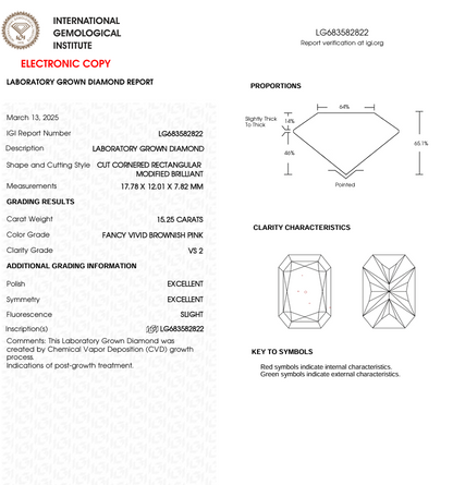 15.25 CT Brownish Pink Radiant Cut Lab Grown Diamond for Anniversary Gift | IGI Certified | Best Diamond for Wedding Gift
