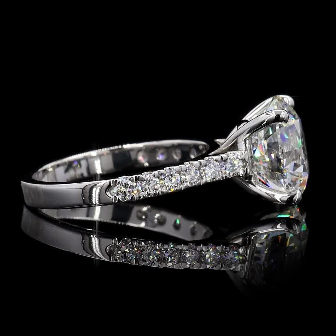 3 CT Round Diamond Pave Band 18k White Gold Engagement Ring