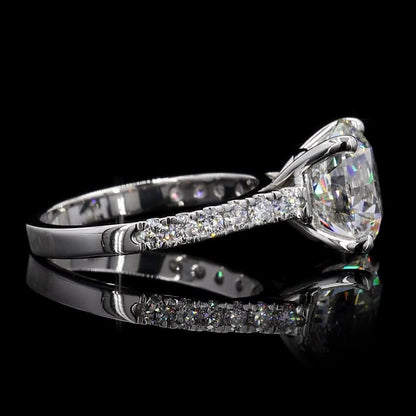 3 CT Round Diamond Pave Band 18k White Gold Engagement Ring