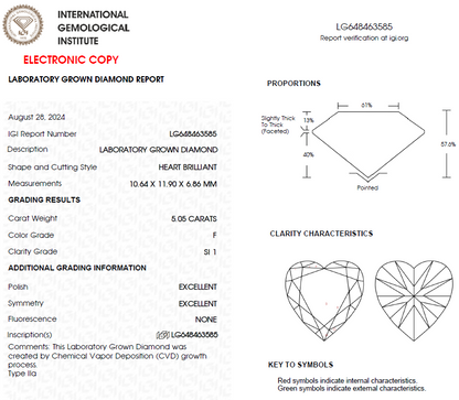 5 CT Heart Shape Lab Grown Diamond For Engagement Ring