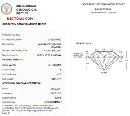 5 CT Round Lab Grown Diamond For Engagement Ring