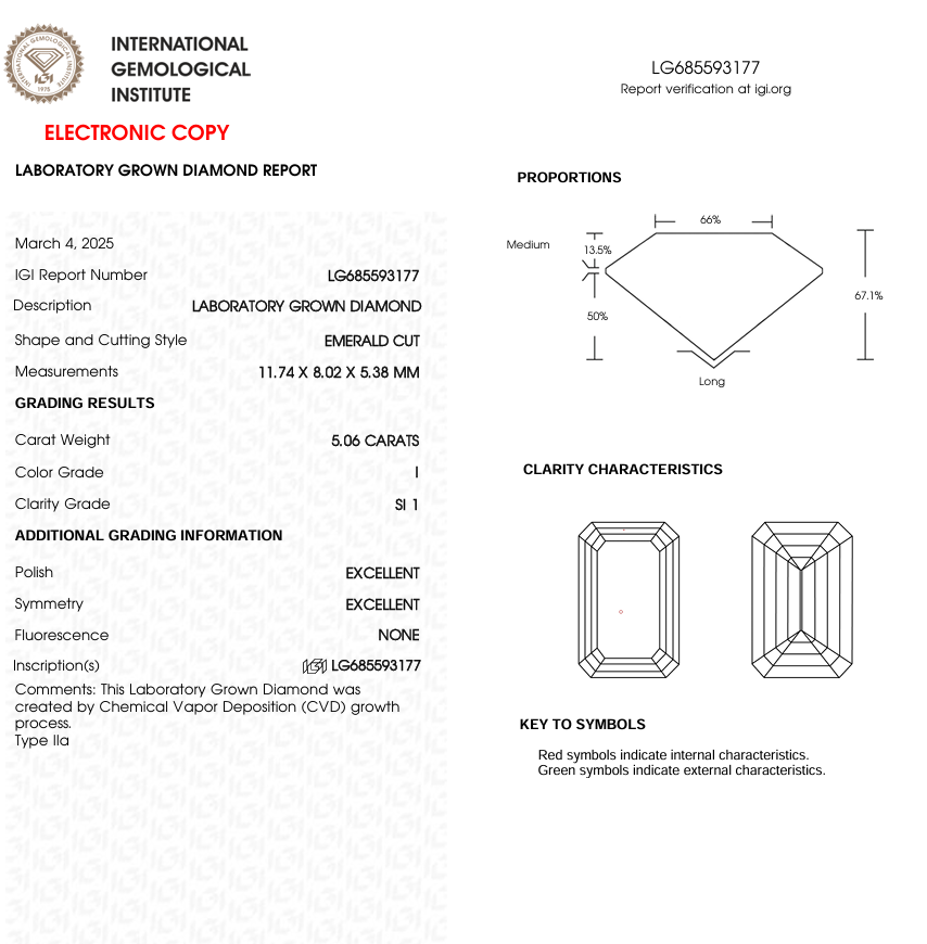 5 CT Emerald Cut Lab Grown Diamond for Engagement Ring | IGI Certified | Best for Bracelet or Necklace | Gift for Man | Diamond for Earrings or Anklet