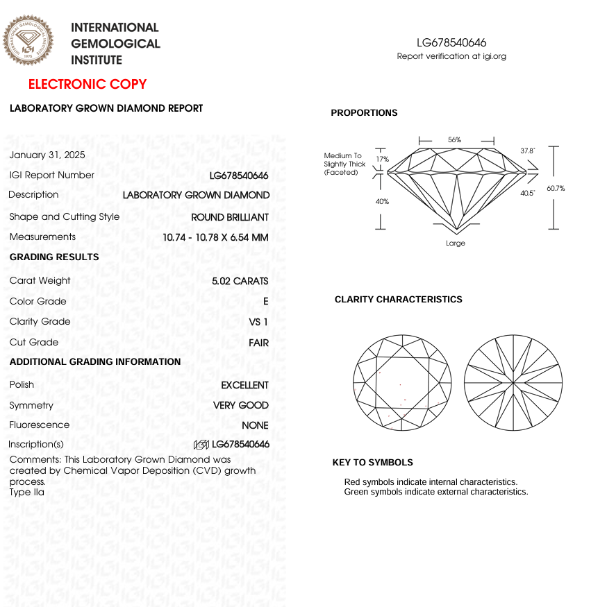 5 CT Round Cut Lab Grown Diamond for Anniversary Gift | IGI Certified | Diamond for Engagement Ring or Wedding Gift