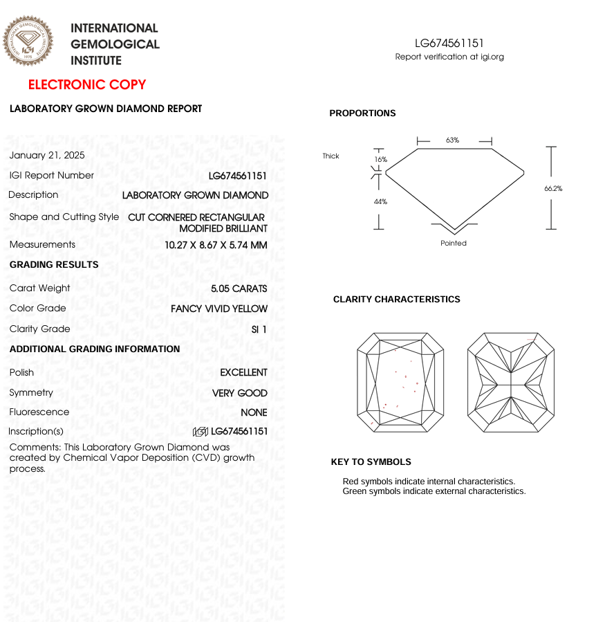 5 CT Yellow Radiant Cut Lab Grown Diamond for Engagement Ring or Anniversary Gift | IGI Certified | Best for Anklet or Necklace | Best Gift for Wife