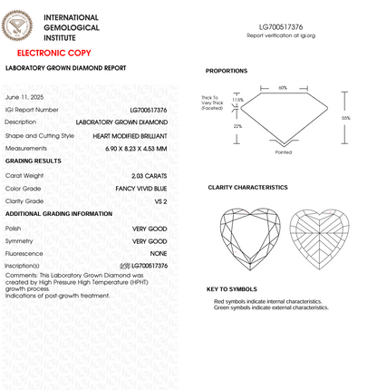 2 CT Blue Heart Cut Lab Grown Diamond | IGI Certified | Diamond for Engagement Ring or Anniversary Gift | Gift for Girl
