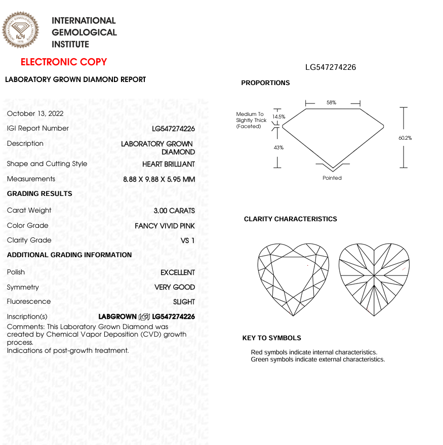 3 CT Pink Heart Cut Lab Grown Diamond for Engagement Ring | IGI Certified | Best Diamond for Jewelry | Gift for Her