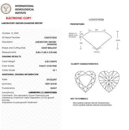3 CT Pink Heart Cut Lab Grown Diamond for Engagement Ring | IGI Certified | Best Diamond for Jewelry | Gift for Her