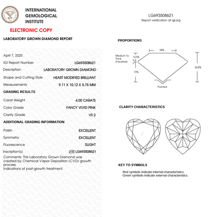 4 CT Pink Heart Cut Lab Grown Diamond | IGI Certified | Best Diamond for Engagement Ring or Wedding Gift