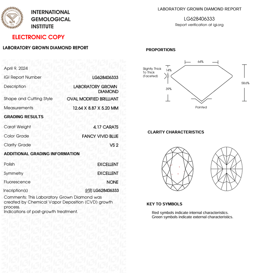 4.17 CT Blue Oval Cut Lab Grown Diamond for Engagement Ring or Anniversary Gift | IGI Certified | Best Diamond for Necklace or Bracelet