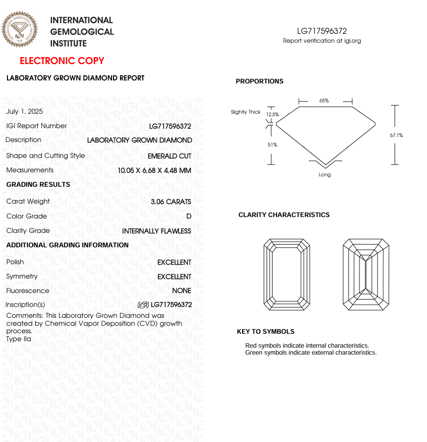 3 CT Emerald Cut Lab Grown Diamond for Engagement Ring or Anniversary Gift | IGI Certified | Diamond for Wedding Ring or Engagement Ring
