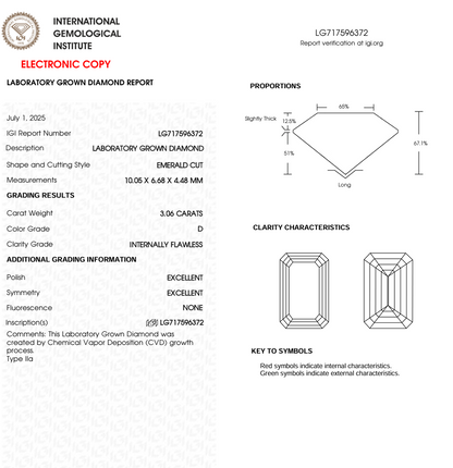 3 CT Emerald Cut Lab Grown Diamond for Engagement Ring or Anniversary Gift | IGI Certified | Diamond for Wedding Ring or Engagement Ring