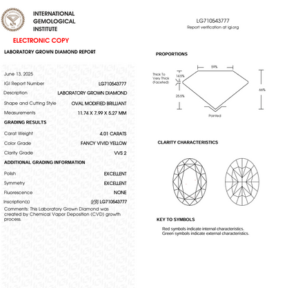 4 CT Yellow Oval Cut Lab Grown Diamond for Engagement Ring | IGI Certified | Diamond for Anniversary Gift or Wedding Gift