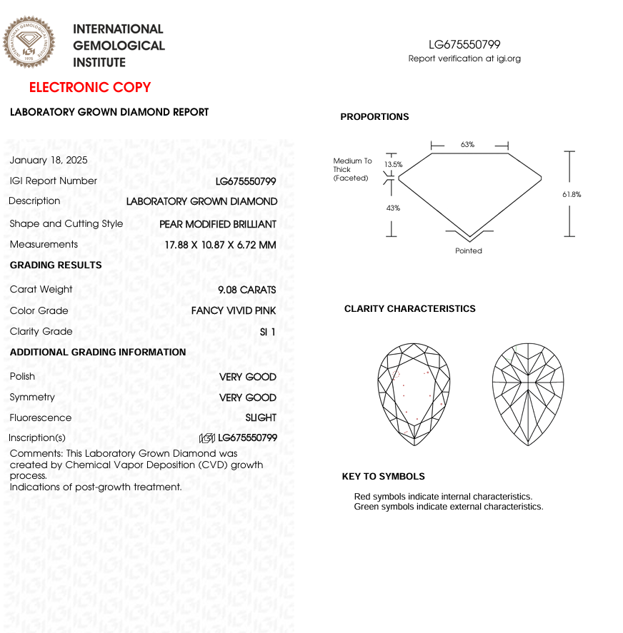 9 CT Pink Pear Cut Lab Grown Diamond for Engagement Ring | IGI Certified | Diamond for Anniversary Gift or Wedding Gift
