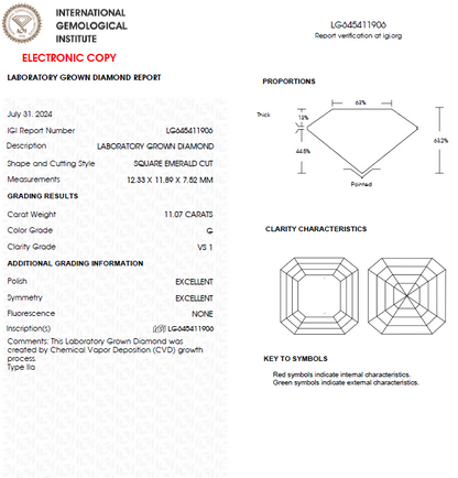 11 Carat Asscher Cut Lab Grown Diamond For Engagement Ring