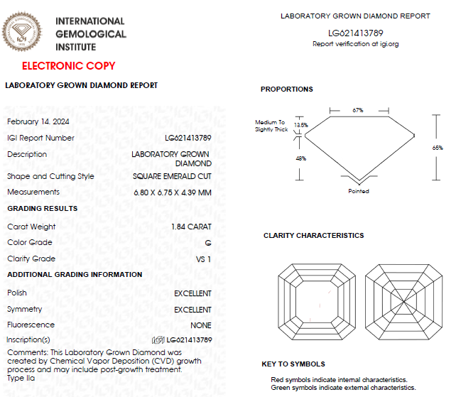 1.50 CT Asscher Cut Lab Grown Diamond For Engagement Ring