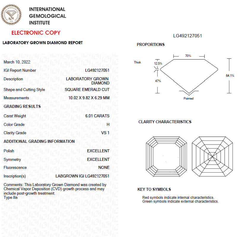 6 CT Asscher Cut Lab Grown Diamond For Engagement Ring