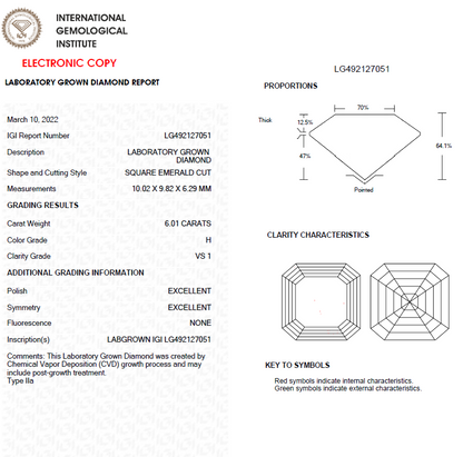 6 CT Asscher Cut Lab Grown Diamond For Engagement Ring