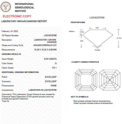 6.50 CT Asscher Cut Lab Grown Diamond For Engagement Ring
