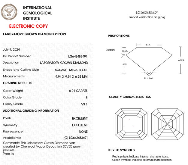 6 CT Asscher Cut Lab Grown Diamond For Engagement Ring