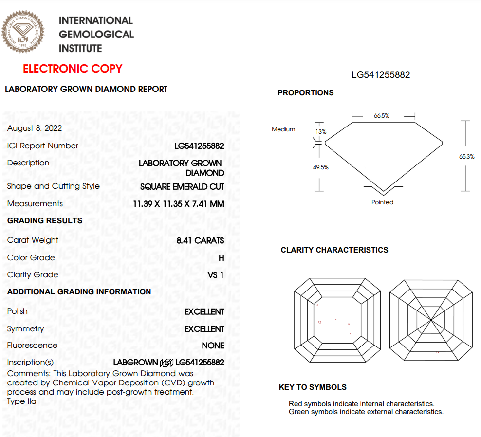 8 CT Asscher Cut Lab Grown Diamond For Engagement Ring