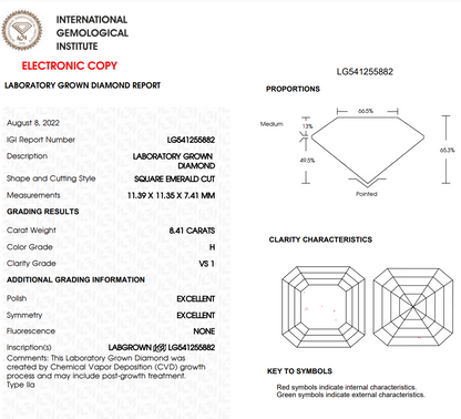 8 CT Asscher Cut Lab Grown Diamond For Engagement Ring