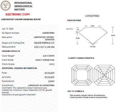 4.50 CT Asscher Cut Intense Pink Lab Grown Diamond For Engagement Ring
