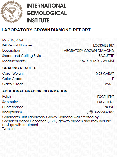 Baguette Cut Lab Grown Diamond For Engagement Ring