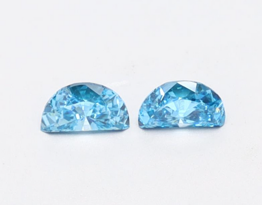 1 CT Half Moon Cut Vivid Blue Lab Grown Diamond Pair For Side Stone