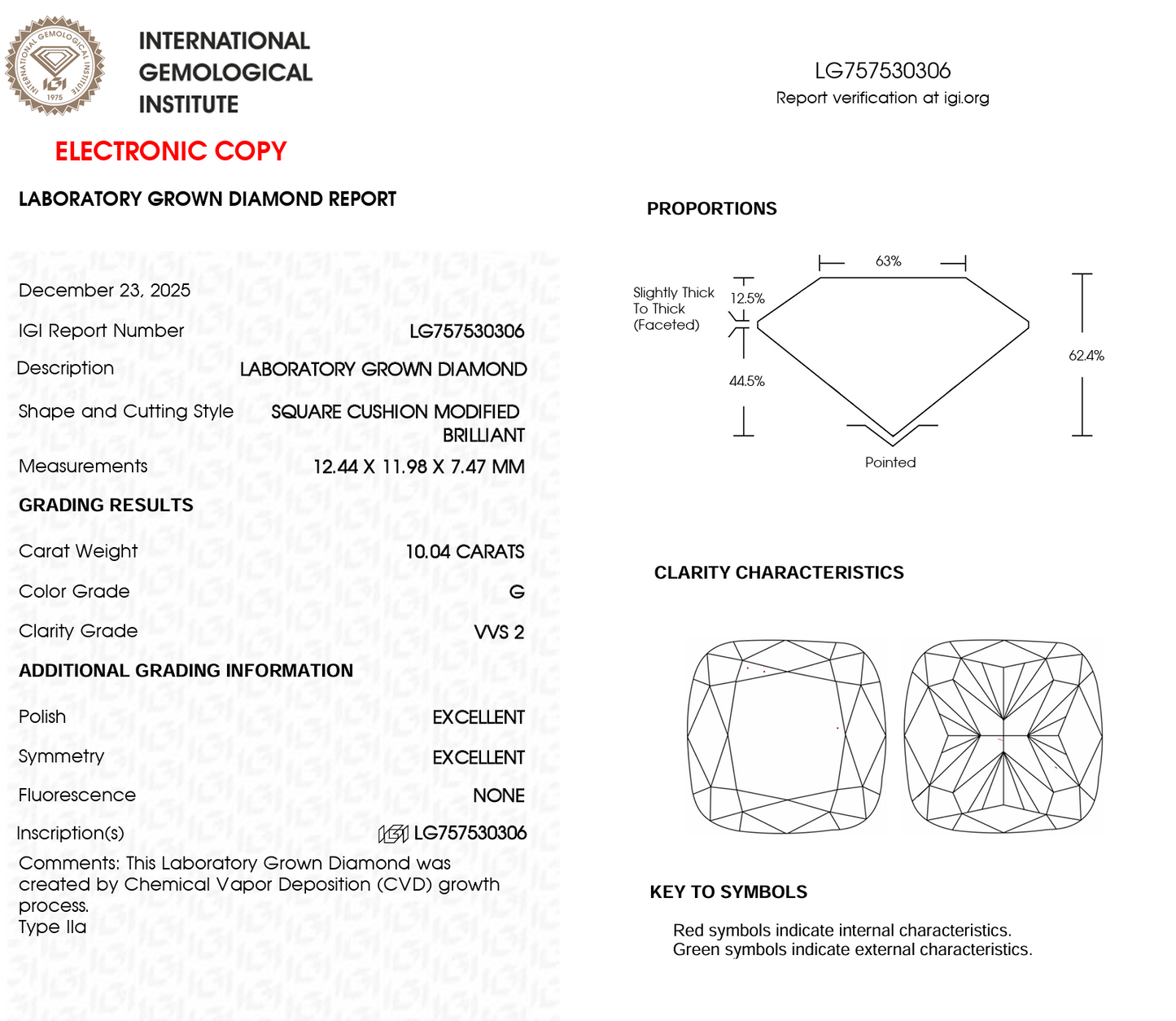 10 CT Cushion Cut Lab Grown Diamond For Solitaire Engagement Ring