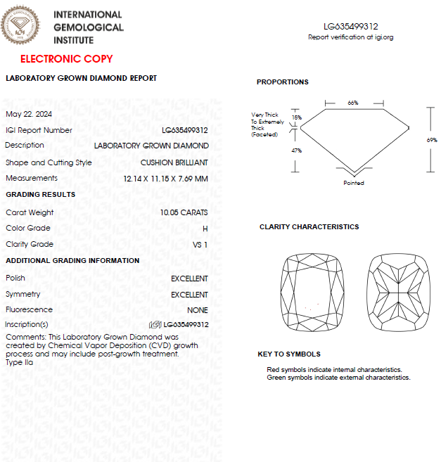 10 CT Cushion Cut Lab Grown Diamond For Solitaire Engagement Ring