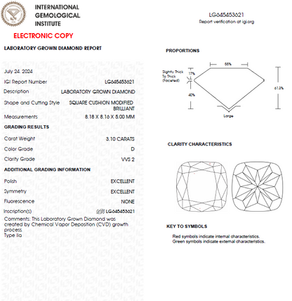 3 Carat Cushion Modified Cut Lab Grown Diamond For Engagement Ring