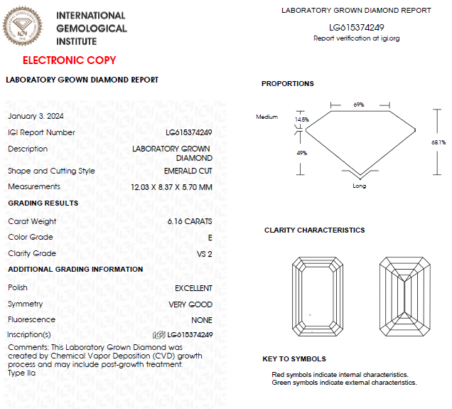 6 CT Emerald Cut Lab Grown Diamond For Engagement Ring