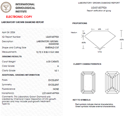 6 CT Emerald Cut Lab Grown Diamond For Engagement Ring