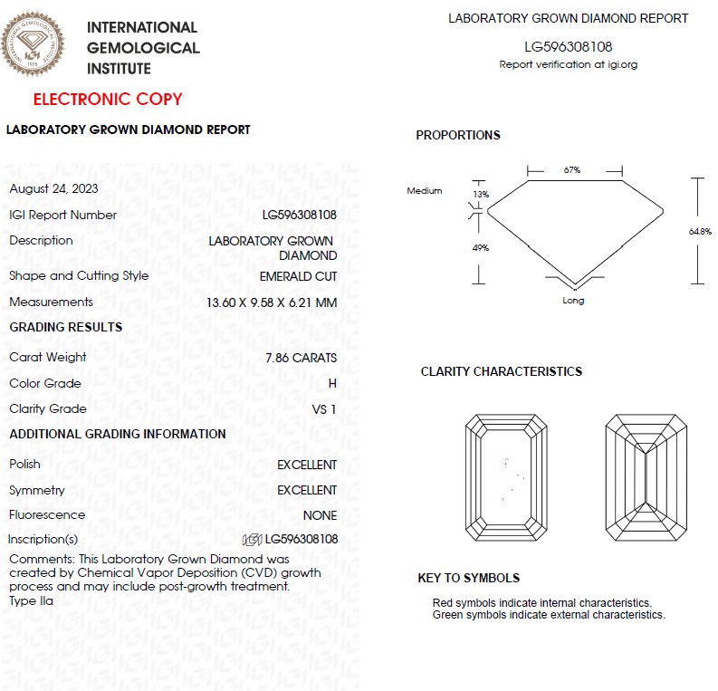 7.50 CT Emerald Cut Lab Grown Diamond For Engagement Ring