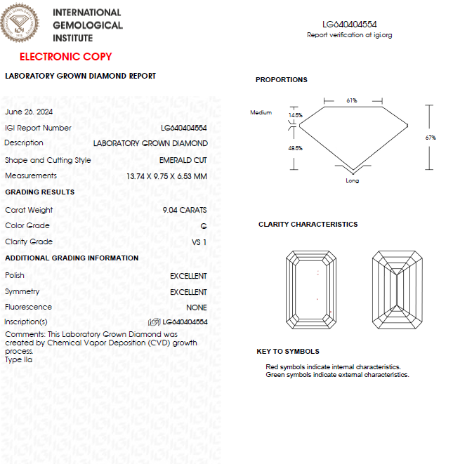 9 CT Emerald Cut Lab Grown Diamond For Engagement Ring