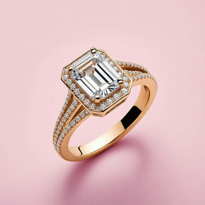 Emerald Cut Diamond Halo Pave Engagement Ring