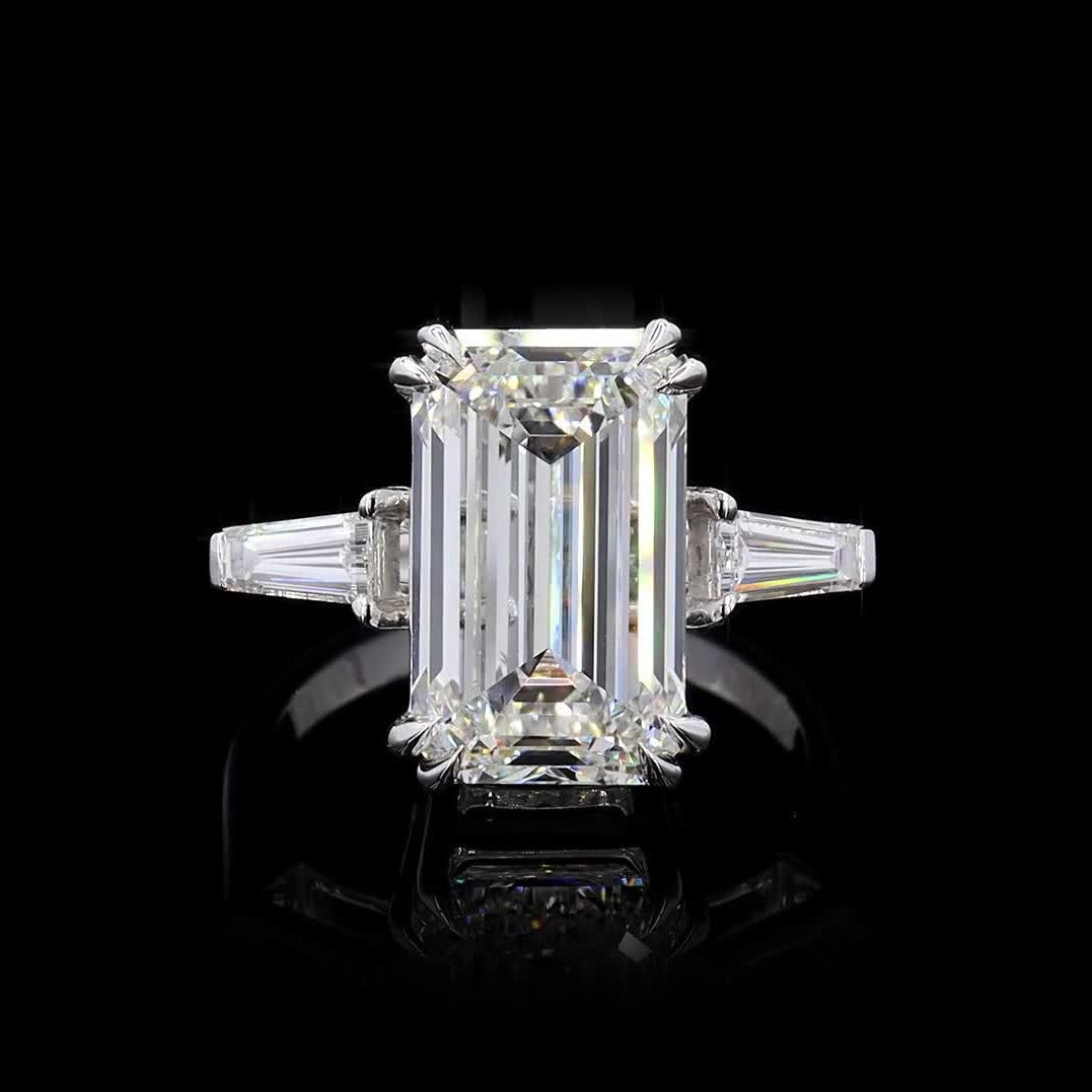 5 CT Emerald Cut Three Stone Lab Grown Diamond 14Kt white Gold  Engagement Ring