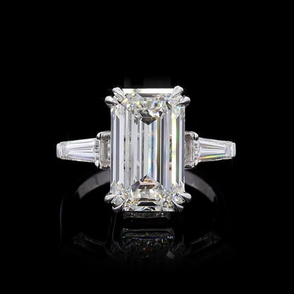 5 CT Emerald Cut Three Stone Lab Grown Diamond 14Kt white Gold  Engagement Ring