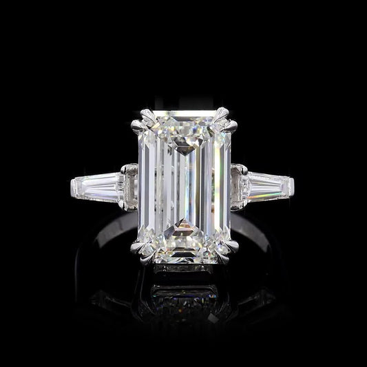5 CT Emerald Cut Three Stone Lab Grown Diamond 14Kt white Gold  Engagement Ring
