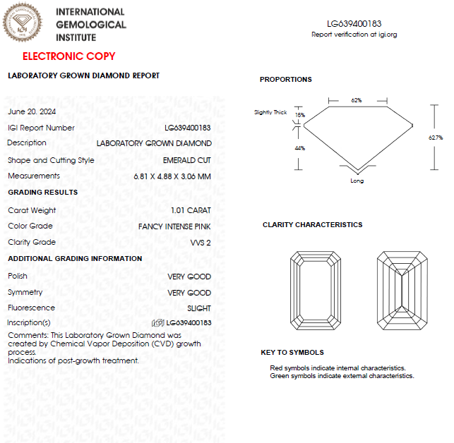 1 CT Emerald Cut Intense Pink Lab Grown Diamond For Engagement Ring