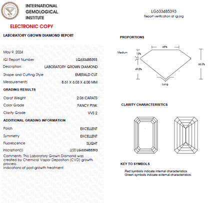 2 CT Emerald Cut  Pink Lab Grown Diamond For Engagement Ring