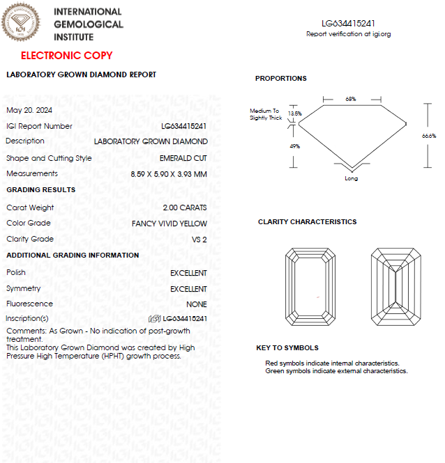 2 CT Emerald Cut Vivid Yellow Lab Grown Diamond For Engagement Ring