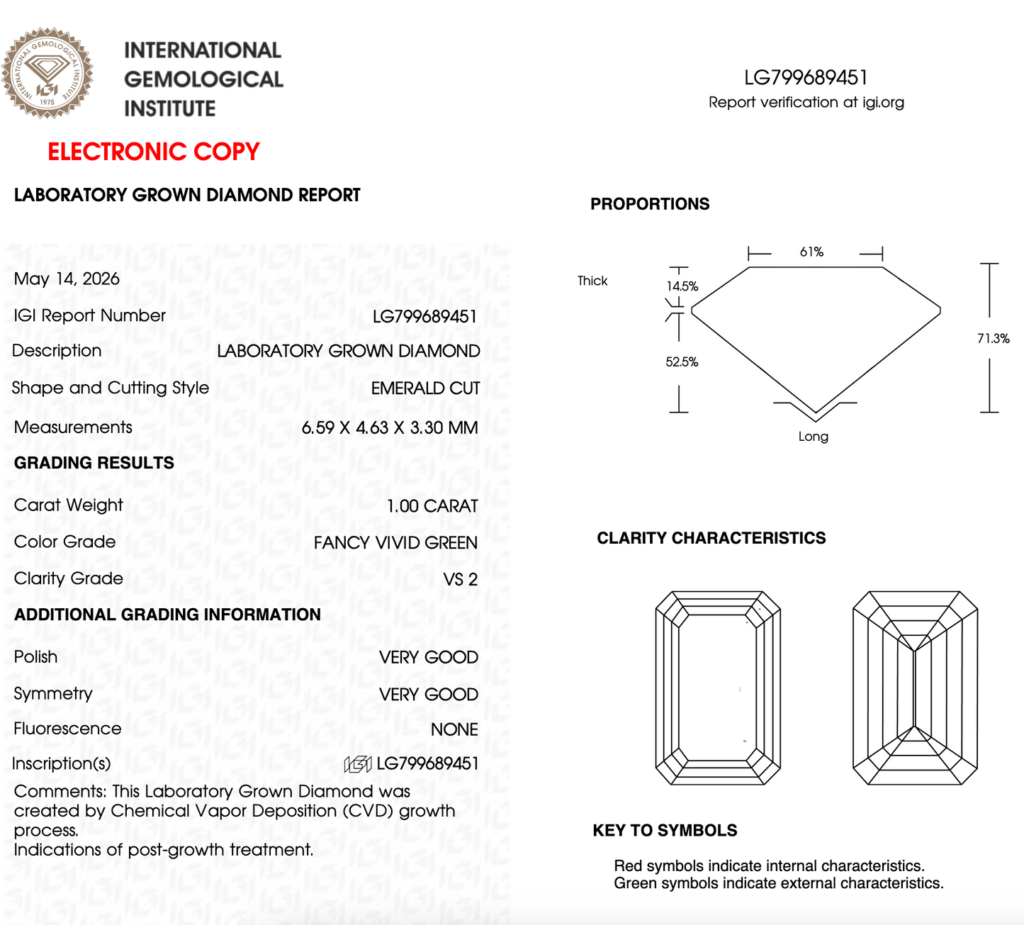 1 CT Green Emerald Cut Lab Grown Diamond For Engagement Ring