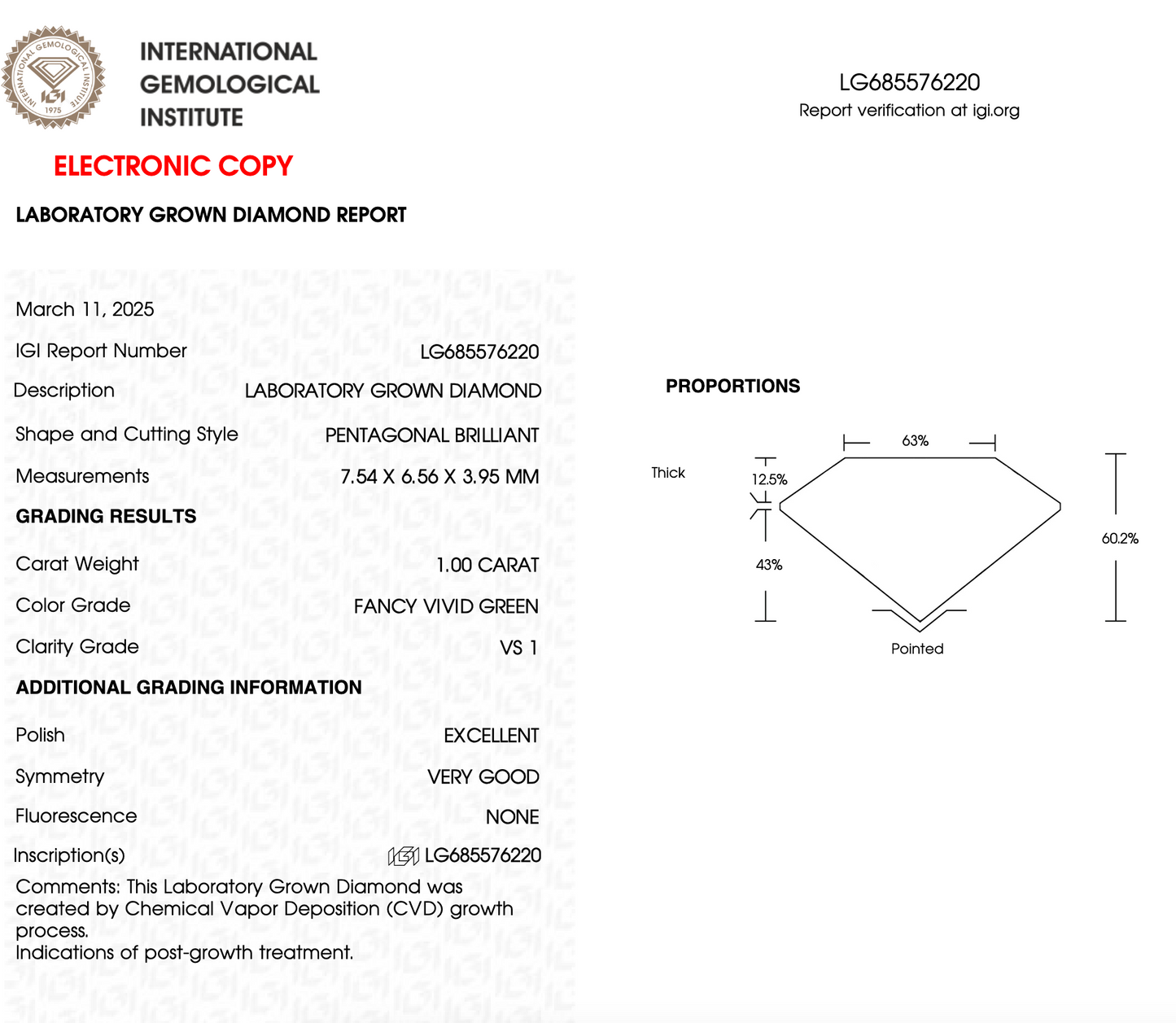 1 CT Pentagon Lab Grown Diamond For Engagement Ring