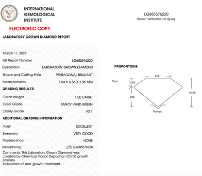 1 CT Pentagon Lab Grown Diamond For Engagement Ring