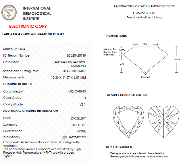 4 CT Heart Shape Lab Grown Diamond For Engagement Ring