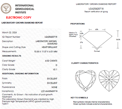 4 CT Heart Shape Lab Grown Diamond For Engagement Ring